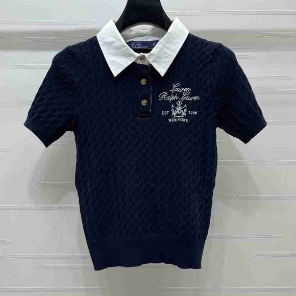 Meet the Posher Tops - Polo Ralph Lauren Navy Cable Knit Embroidered New York Logo Knit Polo